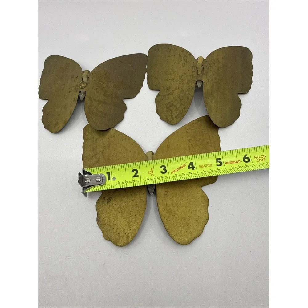 Set of 3 Vintage Metal Butterfly Wall Decor Gold Tone 5